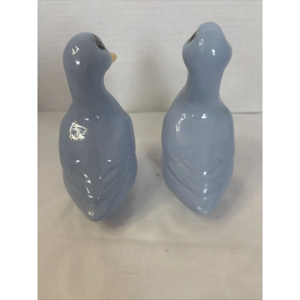 Vintage Pear Of Blue And Yellow, Ceramic Duck Figurines, Salt, n Pepper Shakers